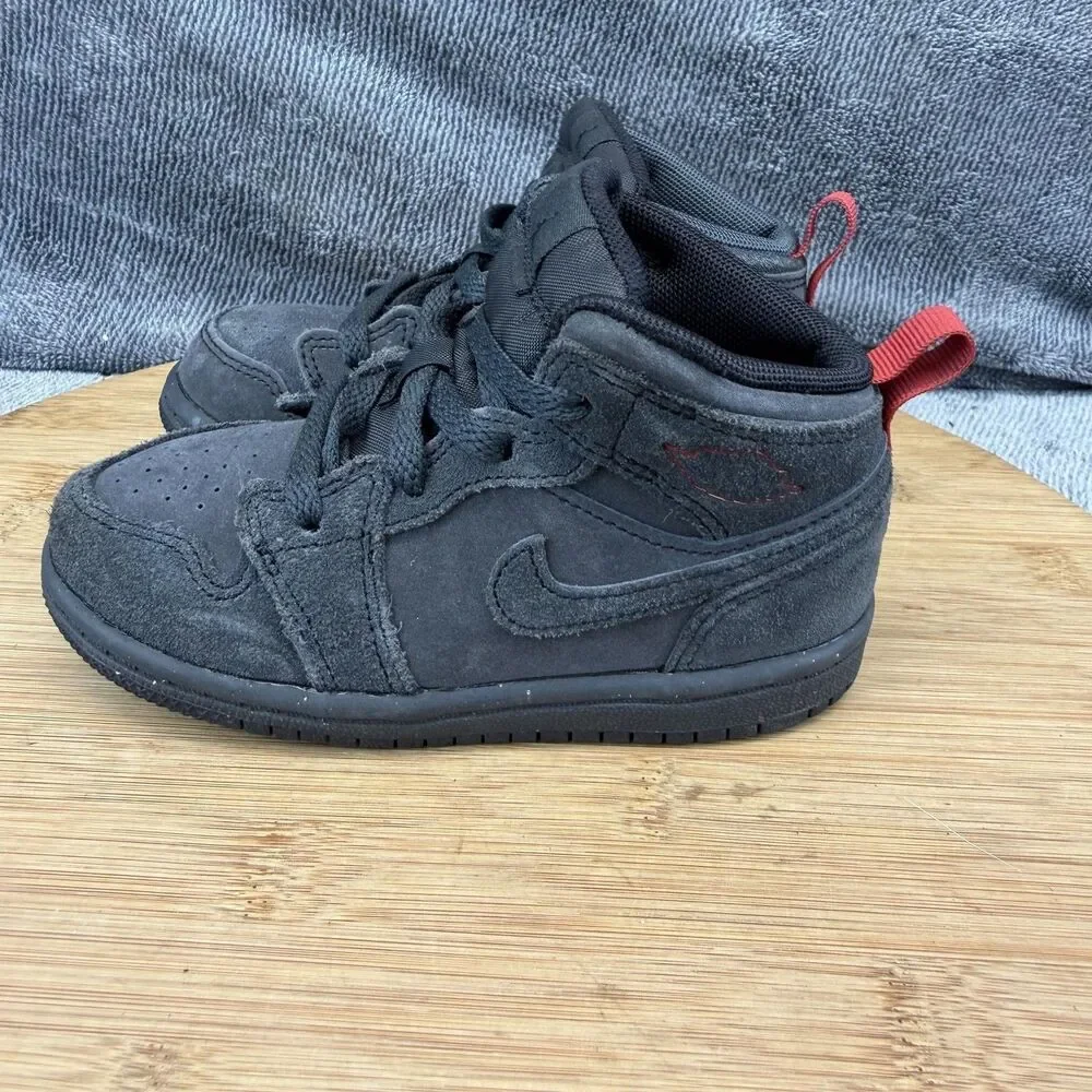 Jordan Air Jordan 1 Mid Shoes Toddler Size 8C Black Suede Sneakers FQ7756-002